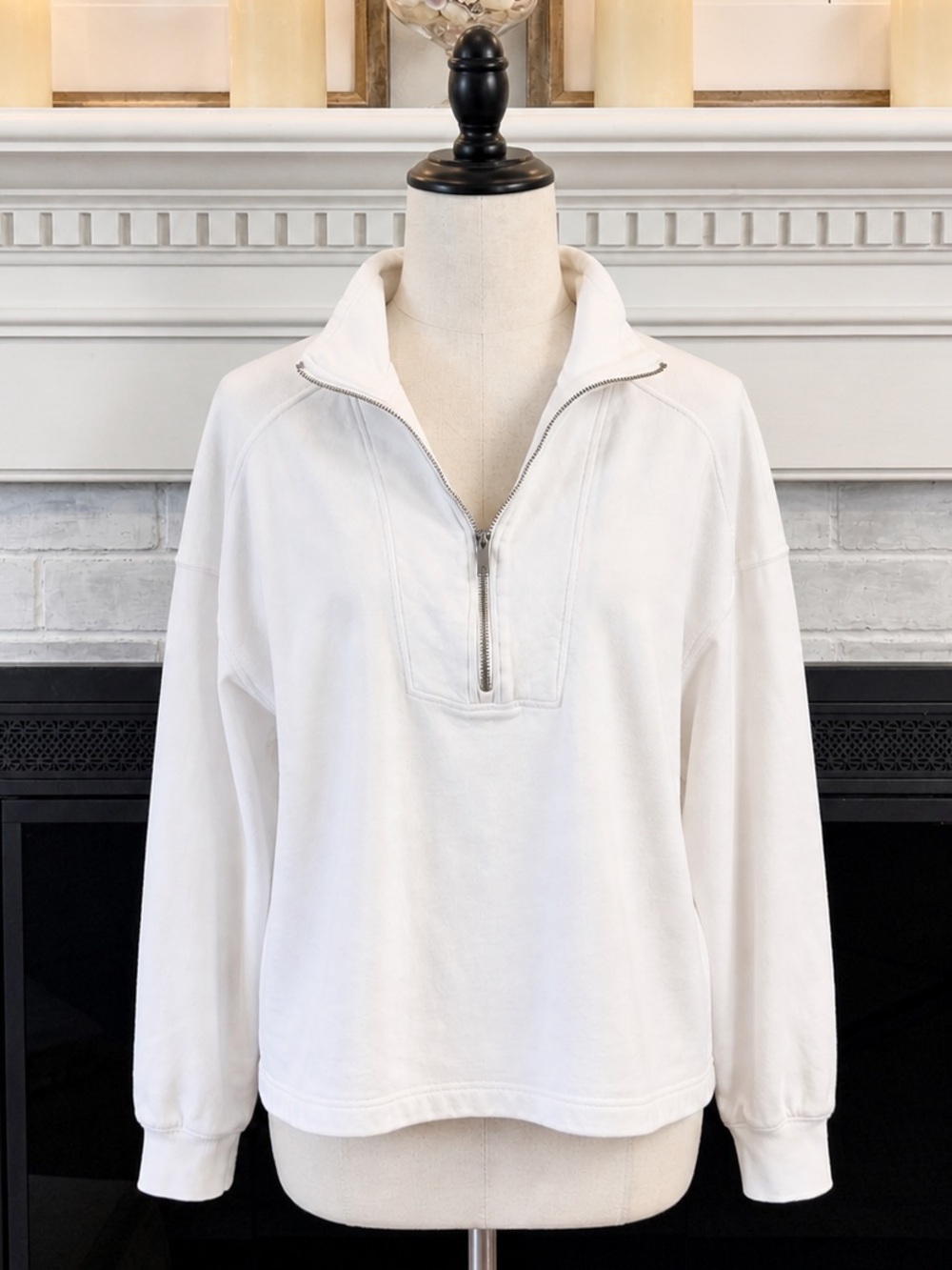 Old Navy White Quarter Zip Pullover XL Boxy Relaxed Fit